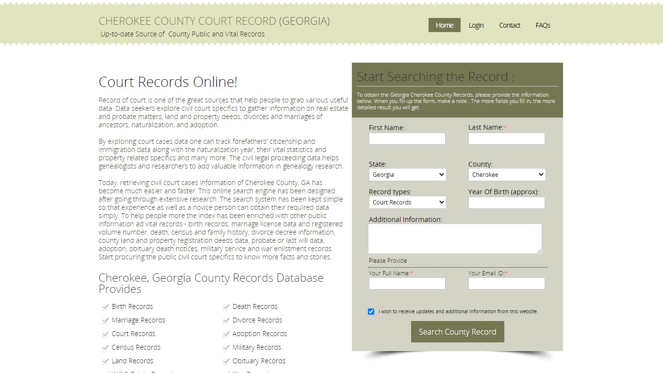 Cherokee County, Georgia Public Court Records Index